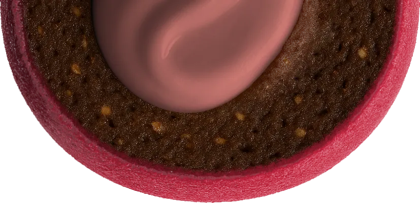 Red bliss ball, cut in half